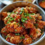 Crispy Bang Bang Chicken drizzled with spicy sauce.