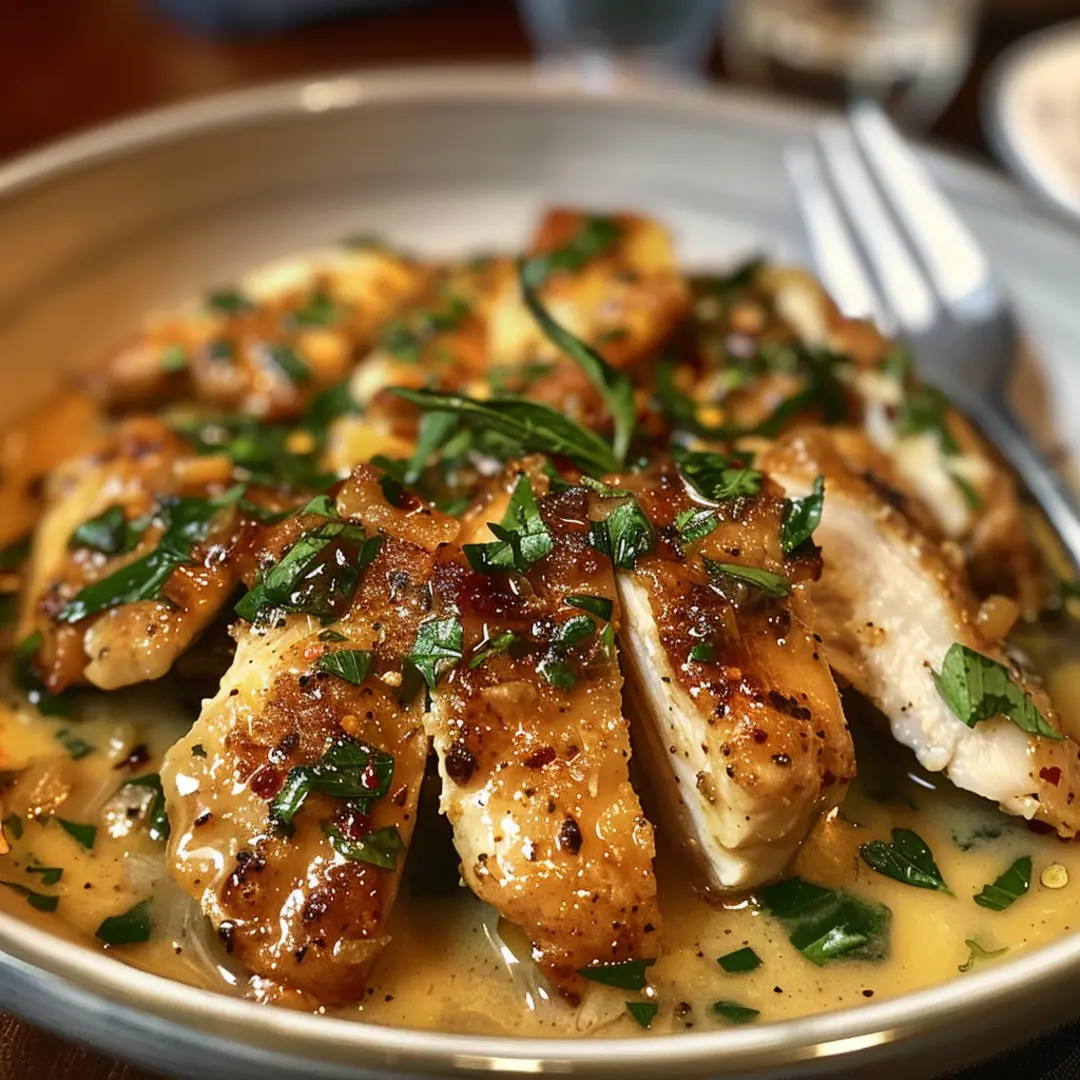 Homemade Chicken with Garlic Sauce garnished with green onions and sesame seeds.