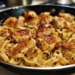 A delicious plate of Chicken with Buttered Noodles, featuring tender chicken and buttery egg noodles with fresh herbs.