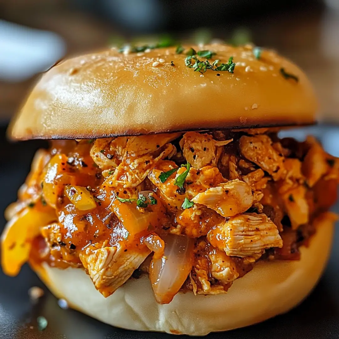 Cajun Chicken Sloppy Joes served on a bun with fresh toppings.