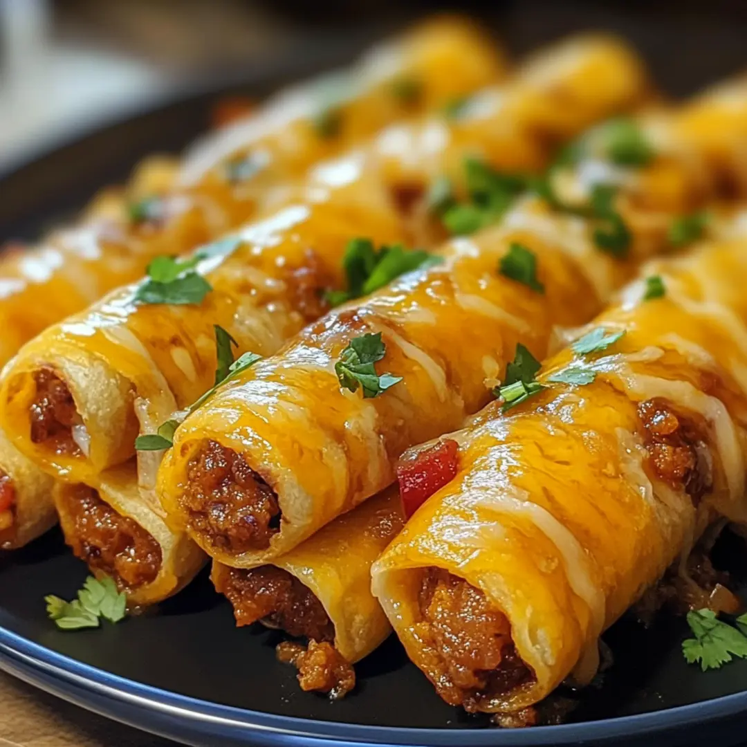 Close-up of crispy Cheesy Taco Sticks oozing with melted cheese and taco meat