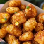 Crispy homemade Corn Nuggets stacked on a plate, golden brown and delicious.