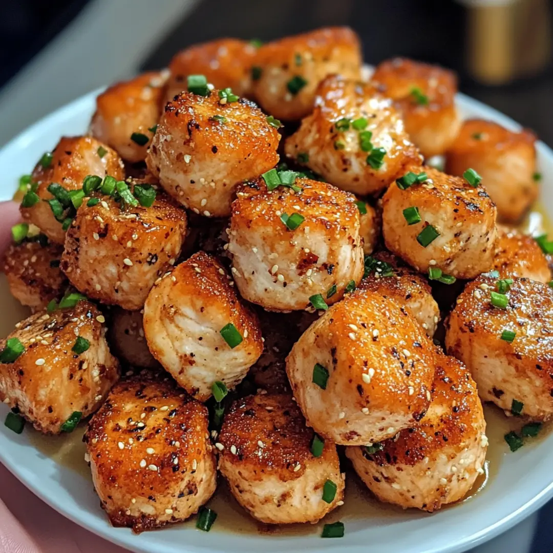 Crispy Bang Bang Salmon Bites served with a creamy dipping sauce, garnished with fresh herbs.