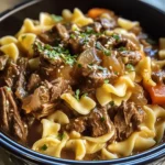Tender beef and egg noodles simmered to perfection in a crockpot.
