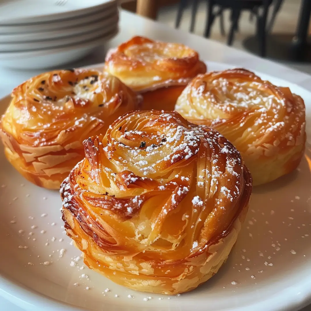 Warm cruffins dusted with powdered sugar and filled with sweet cinnamon filling.