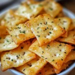 Crispy Garlic Ritz Snacks stacked on a serving tray.