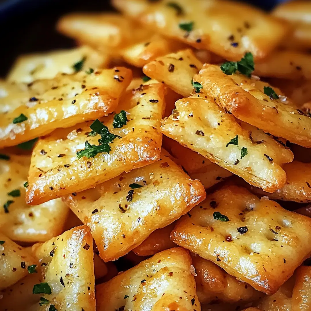 Close-up of savory Garlic Ritz Snacks with a crunchy texture.