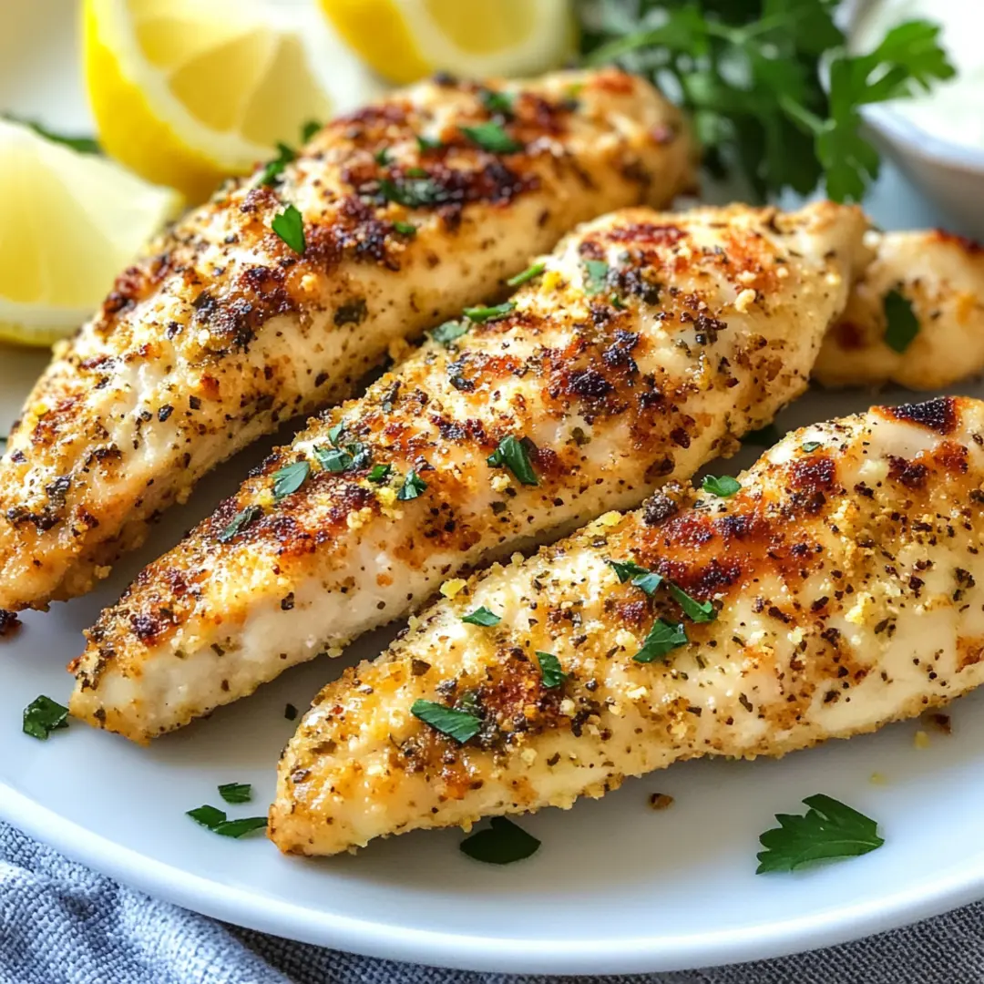 Crispy Greek Chicken Tenders with tzatziki sauce served on a plate.