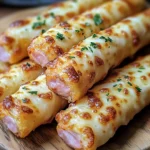 Golden-baked ham and cheese sticks on a serving tray