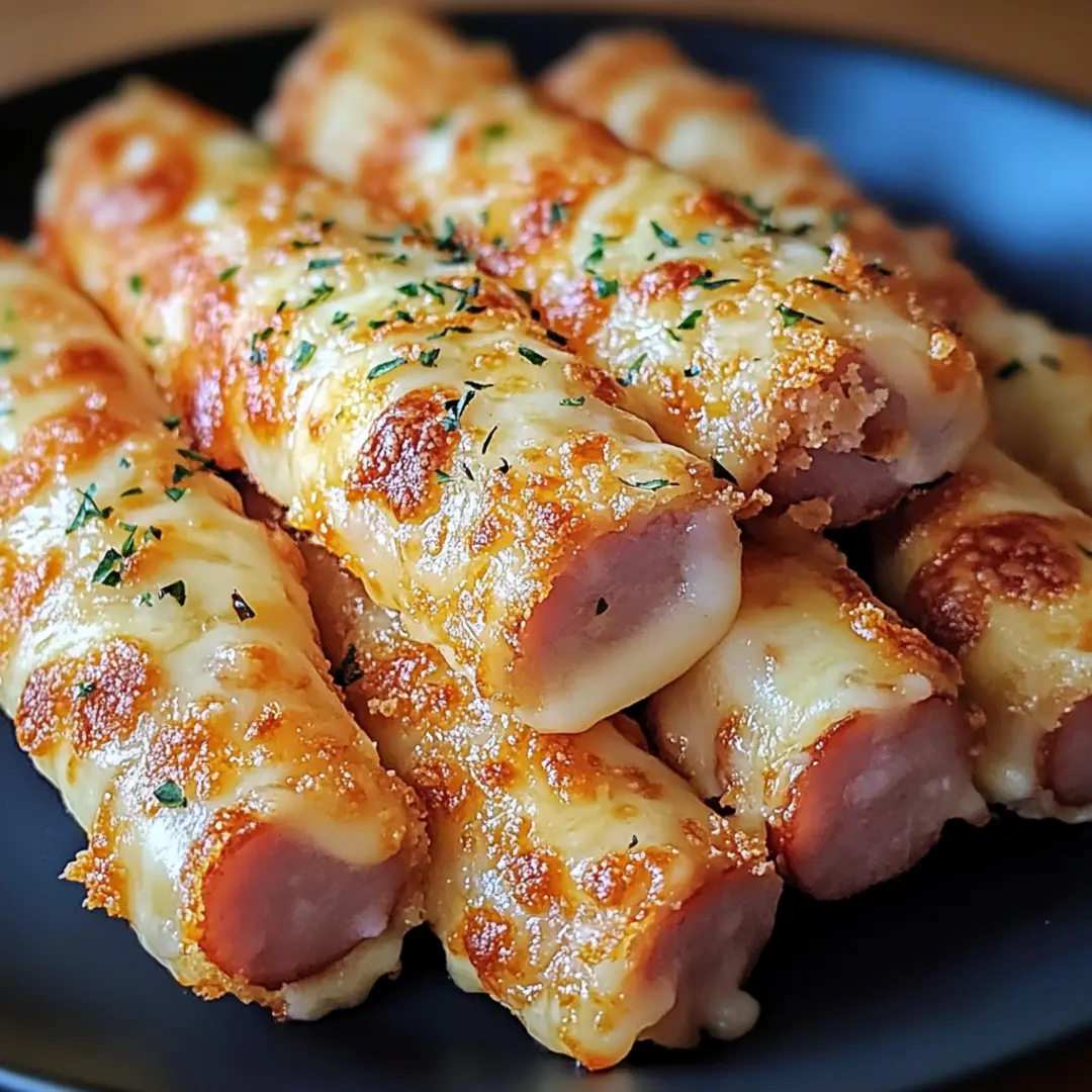 Crispy puff pastry ham and cheese sticks with dipping sauce