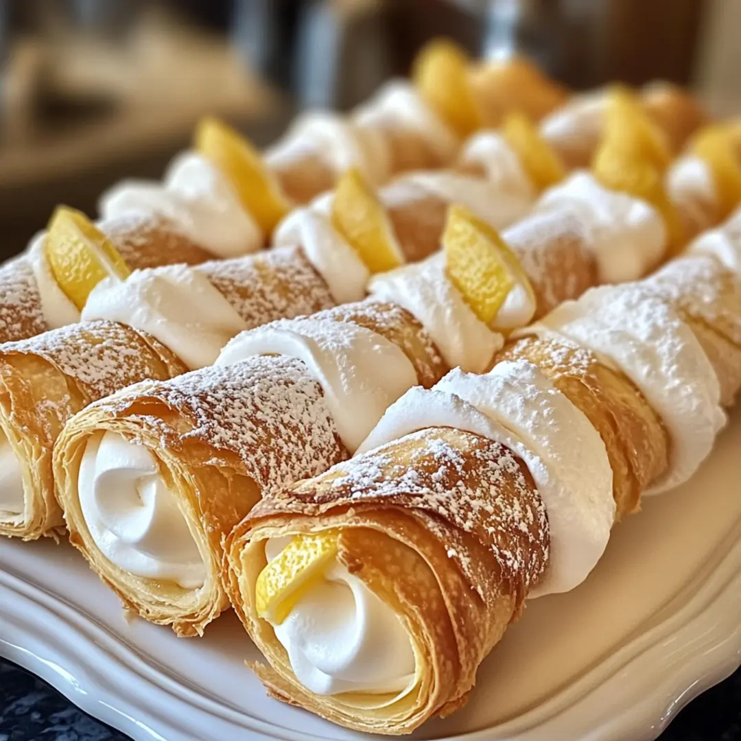 Lemon Meringue Pie Cannoli with golden crust, fluffy meringue, and lemon filling on a white plate