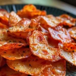 Crispy Pepperoni and Cheese Crisps fresh out of the oven, golden brown and delicious.