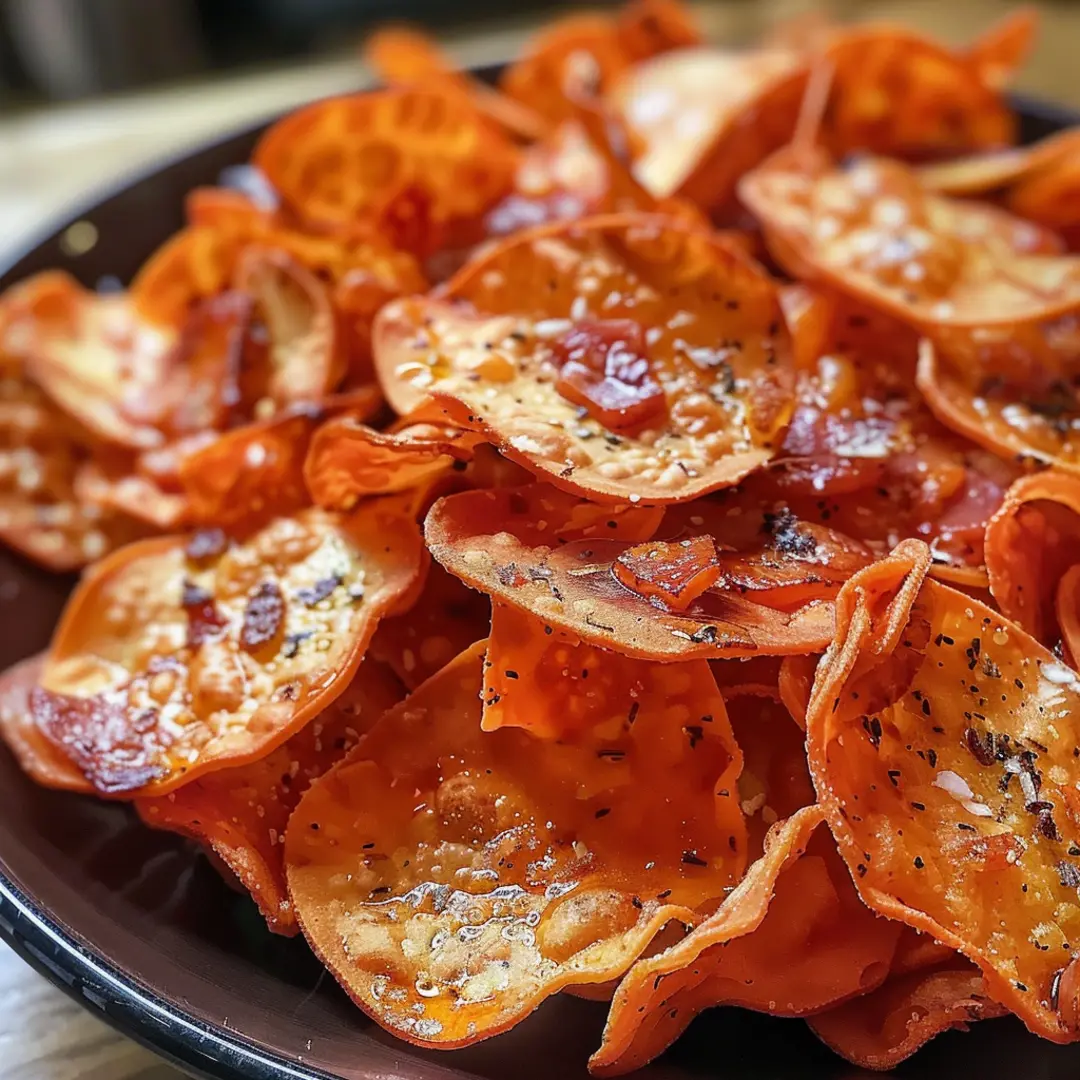A plate of crunchy Pepperoni and Cheese Crisps, the ultimate low-carb snack.