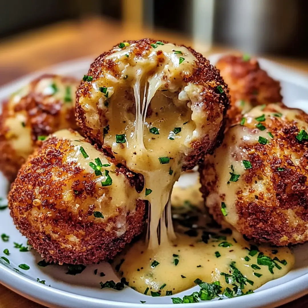 Crispy golden Reuben Balls filled with corned beef, sauerkraut, and melted Swiss cheese.