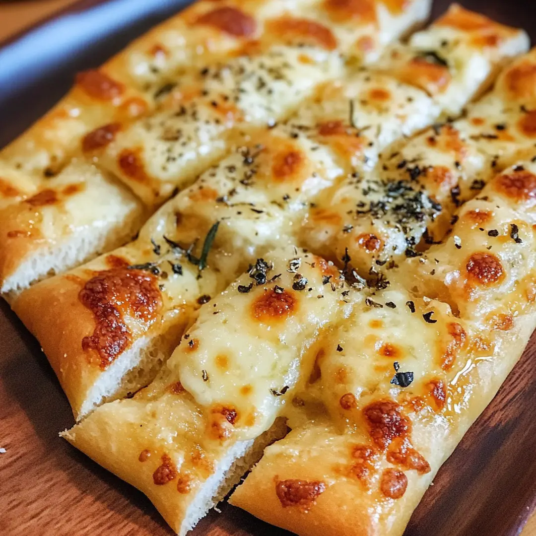 Freshly baked sourdough cheesy breadsticks with golden, bubbly cheese.