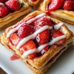 Freshly baked strawberry danish with golden pastry and sweet fruit filling.