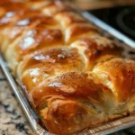 Freshly baked loaf from a homemade bread recipe on a rustic cutting board.
